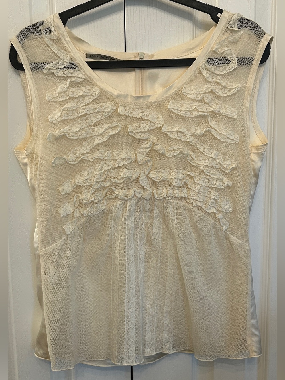 Ermanno Scervino Cream Silk Lace Ruffle Camisole Italy US 12 EUC